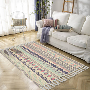 Moroccan Geometric Pattern Cotton and Linen Area Rug with Tassel Handwoven Floor Carpet Rug for Living Room Bedroom 01