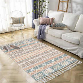 Moroccan Geometric Pattern Cotton and Linen Area Rug with Tassel Handwoven Floor Carpet Rug for Living Room Bedroom 02