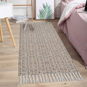 Moroccan Geometric Pattern Cotton and Linen Area Rug with Tassel Handwoven Floor Carpet Rug for Living Room Bedroom 04