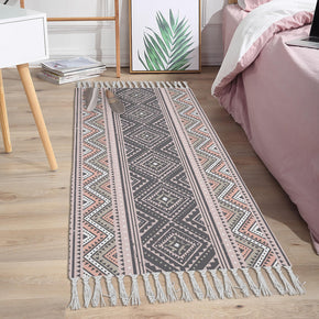 Moroccan Geometric Pattern Cotton and Linen Area Rug with Tassel Handwoven Floor Carpet Rug for Living Room Bedroom 05