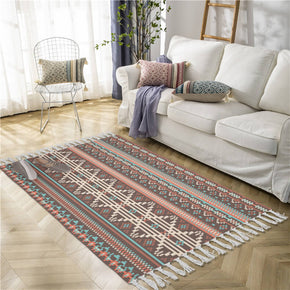 Moroccan Geometric Pattern Cotton and Linen Area Rug with Tassel Handwoven Floor Carpet Rug for Living Room Bedroom 06