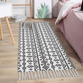 Moroccan Geometric Pattern Cotton and Linen Area Rug with Tassel Handwoven Floor Carpet Rug for Living Room Bedroom 07