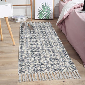 Moroccan Geometric Pattern Cotton and Linen Area Rug with Tassel Handwoven Floor Carpet Rug for Living Room Bedroom 08