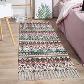 Moroccan Geometric Pattern Cotton and Linen Area Rug with Tassel Handwoven Floor Carpet Rug for Living Room Bedroom 09