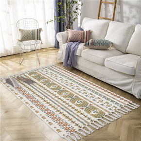Multiple Graphics Moroccan Cotton and Linen Area Rug with Tassel Handwoven Floor Carpet Rug for Living Room Bedroom