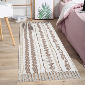 Lines Geometric Cotton and Linen Area Rug with Tassel Handwoven Floor Carpet Rug for Living Room Bedroom