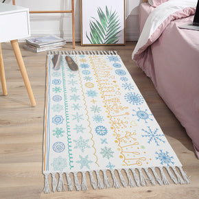 Small Fresh Pattern Cotton and Linen Area Rug with Tassel Handwoven Floor Carpet Rug for Living Room Bedroom