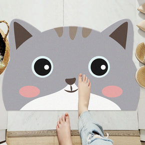 Cute Cartoon Grey Cat Shape Bathroom Entryway Wear-resistant Dust-removing Anti-slip Doormat Rugs Cuttable