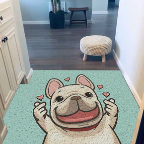 Green Puppy Cute Cartoon Bathroom Entryway Wear-resistant Dust-removing Anti-slip Doormat Rugs Cuttable