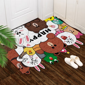 Bear Rabbit Cute Cartoon Bathroom Entryway Wear-resistant Dust-removing Anti-slip Doormat Rugs Cuttable
