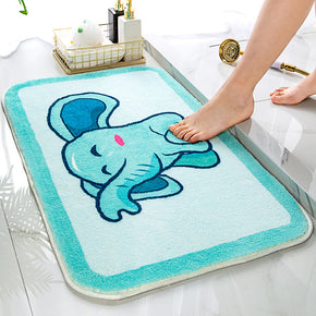 Cartoon Cute Blue Little Elephant Patterned Entryway Doormat Rugs Kitchen Bathroom Anti-skip Mats