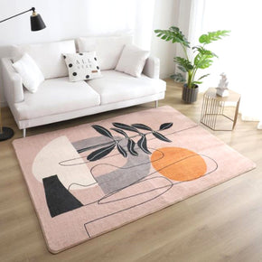 Pink Simple Tree And Lines Pattern Faux Cashmere Plush Comfy Modern Rugs For Living Room Bedroom Bedside Carpet