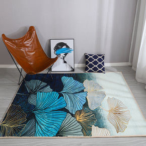 Blue Ginkgo Leaves Pattern Faux Cashmere Shaggy Comfy Modern Rugs For Living Room Bedroom Bedside Carpet