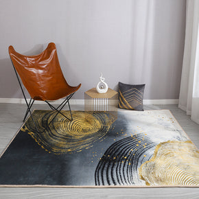 Black Golden Lines Pattern Faux Cashmere Shaggy Comfy Modern Rugs For Living Room Bedroom Bedside Carpet