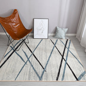 Blue And Black Lines Pattern Simple Plain Faux Cashmere Plush Comfy Modern Rugs For Living Room Bedroom Bedside Carpet