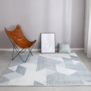 Light Blue White Geometric Pattern Faux Cashmere Plush Comfy Modern Rugs For Living Room Bedroom Bedside Carpet