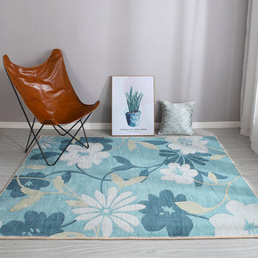 Light Blue Printed Pattern Faux Cashmere Plush Comfy Modern Rugs For Living Room Bedroom Bedside Carpet