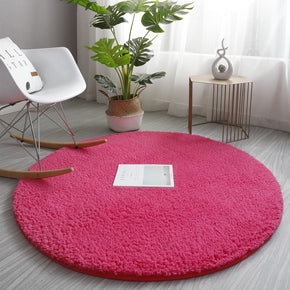 Rose Red Simple And Modern Round Lambs Wool Comfy Shaggy Rugs For Living Room Kids Room Bedroom Bedside Carpet