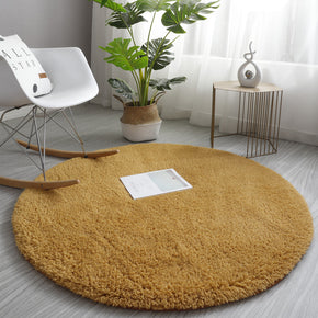 Khaki Simple And Modern Round Lambs Wool Comfy Shaggy Rugs For Living Room Kids Room Bedroom Bedside Carpet