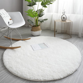 White Simple Round Modern Lambs Wool Comfy Plush Rugs For Living Room Kids Room Bedroom Bedside Carpet