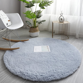 Blue Grey Simple Round Modern Lambs Wool Comfy Plush Rugs For Living Room Kids Room Bedroom Bedside Carpet