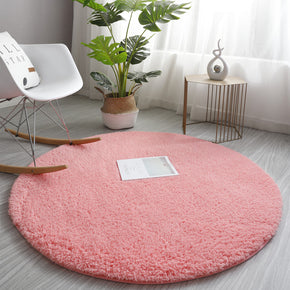 Watermelon Red Simple Round Modern Lambs Wool Comfy Plush Rugs For Living Room Kids Room Bedroom Bedside Carpet