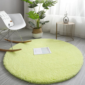 Light Green Simple Round Modern Lambswool Comfy Plush Rugs For Living Room Kids Room Bedroom Bedside Carpet