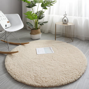 Light Yellow Simple Round Modern Lambswool Comfy Plush Rugs For Living Room Kids Room Bedroom Bedside Carpet