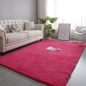 Rose Red Simple Modern Plain Comfy Lambs Wool Comfy Plush Rugs For Living RoomBedroom Bedside Carpet