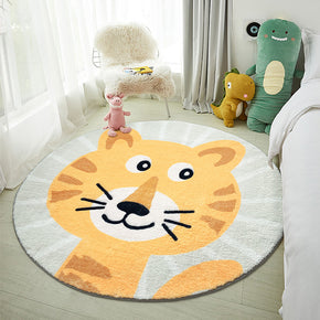 Cute Cartoon Tiger Patterned Round Imitation Cashmere Shaggy Soft Rugs For Living Room Bedroom Bedside Carpet