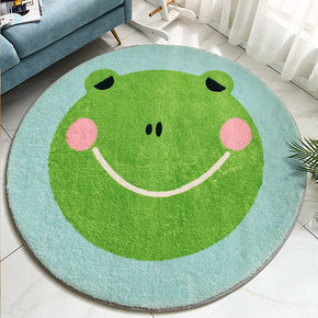 Lovely Green Cartoon Small Frog Patterned Round Imitation Cashmere Shaggy Soft Rugs For Living Room Bedroom Bedside Carpet