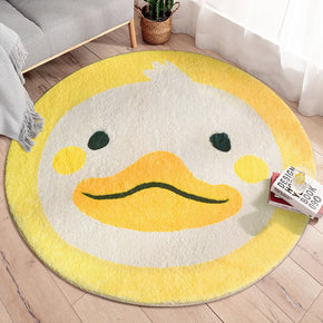 Cartoon Little Yellow Duck Patterned Round Imitation Cashmere Shaggy Soft Rugs For Living Room Bedroom Bedside Carpet