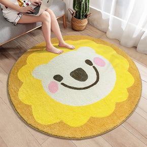 Cartoon Animal Smiley Patterned Round Imitation Cashmere Shaggy Soft Rugs For Living Room Bedroom Bedside Carpet