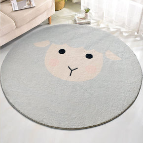 Cartoon Grey Lamb Patterned Round Imitation Cashmere Shaggy Soft Rugs For Living Room Bedroom Bedside Carpet