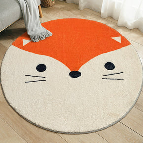 Cute Cartoon Little Fox Patterned Round Imitation Cashmere Shaggy Soft Rugs For Living Room Bedroom Bedside Carpet