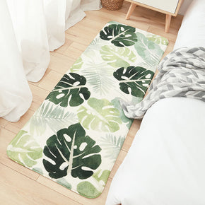 Tender Green Banana Leaves Pattern Shaggy Soft Girls Boys Bedroom Kids Room Bedside Carpet Rugs Runners