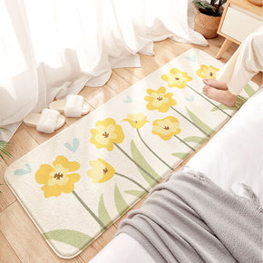 Yellow Flowers Pattern Shaggy Soft Girls Boys Bedroom Kids Room Bedside Carpet Rugs Runners