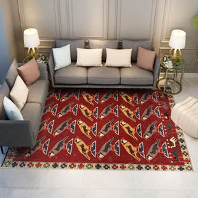Red Birds Pattern Faux Cashmere Area Rug Soft Carpets For Bedroom Hall Living Room Office
