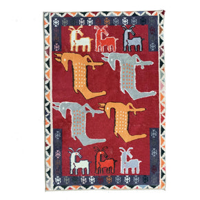 Red Lovely Animal Picture Faux Cashmere Area Rug Soft Carpets For Bedroom Hall Living Room Office