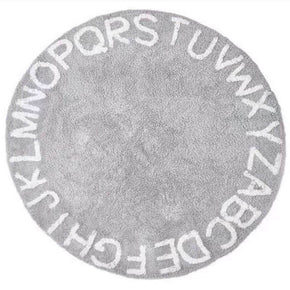 Grey Round Letters Pattern Faux Cashmere Shaggy Area Rugs For Living Room Bedroom Kids Room Bedside Carpet