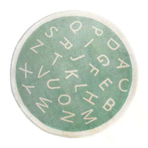 Light Green Round Messy Letters Pattern Faux Cashmere Shaggy Area Rugs For Living Room Bedroom Kids Room Bedside Carpet