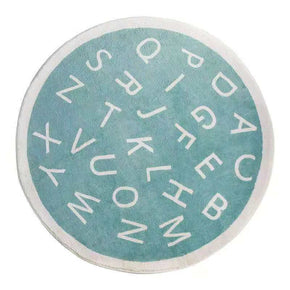 Cyan Round Messy Letters Pattern Faux Cashmere Shaggy Area Rugs For Living Room Bedroom Kids Room Bedside Carpet