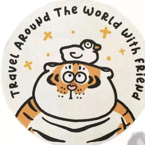 Lovely Cartoon Tiger And Duck Pattern Round Faux Cashmere Shaggy Area Rugs For Living Room Bedroom Kids Room Bedside Carpet