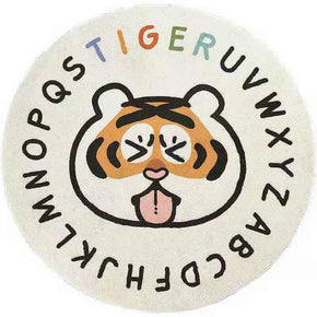 Naughty Cartoon Tiger Pattern Round Faux Cashmere Shaggy Area Rugs For Living Room Bedroom Kids Room Bedside Carpet