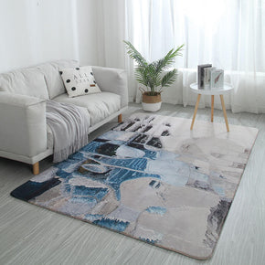 Abstract Blue Ink Pattern Faux Cashmere Shaggy Comfy Area Rugs For Living Room Bedroom Bedside Carpet
