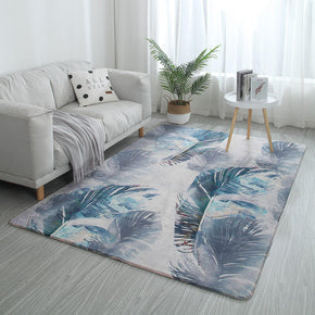 Blue-gray Feathers Pattern Faux Cashmere Shaggy Comfy Area Rugs For Living Room Bedroom Bedside Carpet