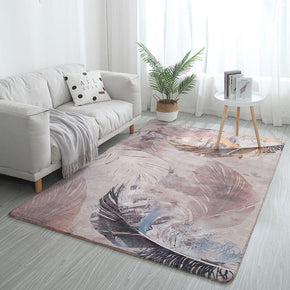 Pink Feathers Pattern Faux Cashmere Shaggy Comfy Area Rugs For Living Room Bedroom Bedside Carpet