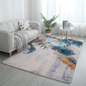 Pretty Blue Feathers Pattern Faux Cashmere Shaggy Comfy Area Rugs For Living Room Bedroom Bedside Carpet