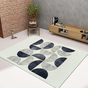 Black Semi Circle Geometric Pattern Minimalist Style Faux Cashmere Shaggy Comfy Area Rugs For Living Room Bedroom Bedside Carpet