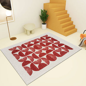 Red Semi Circle Geometric Pattern Minimalist Style Faux Cashmere Shaggy Comfy Area Rugs For Living Room Bedroom Bedside Carpet